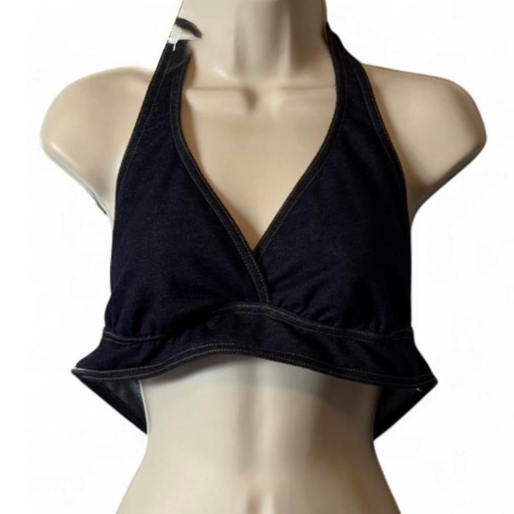 Vintage 90s Catalina Ocean Gear Navy Denim Look Halter Bikini Top, Women's Sz XL
